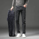 Winter Fleece Thick Warm Men's Slim Straight Denim Pants