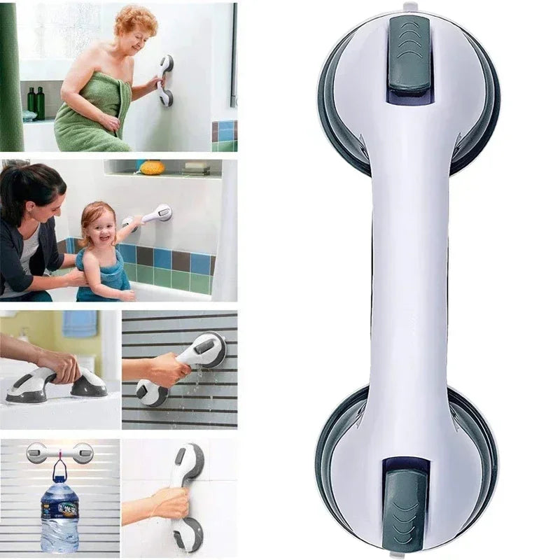 Shower safety handle double lock safety vacuum disc type anti-slip grip suitable for bathroom wall bathtub bathroom tile glass