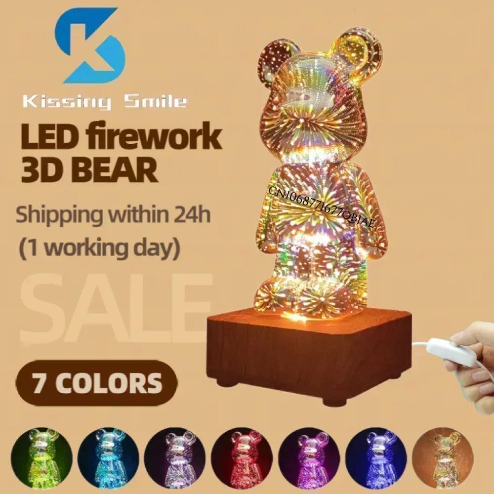 Firework Bear 3D Night Light Projector: Color Changing Ambient Lamp  ourlum.com   