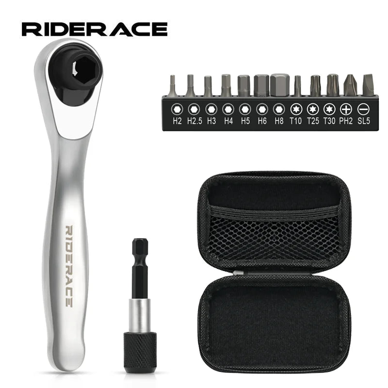 RIDERACE Bike Allen Key Spanner Single-Ended Torque Ratchet Wrench Spanner 1/4 Inch Screwdriver Set Bicycle Hand Repair Tools