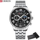 CURREN 2023 Men's Waterproof Chronograph Watch with Luminous Hands - Stylish Stainless Steel Sport Timepiece  OurLum.com silver black box CHINA 