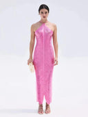 Shinny Metallic Halter Dress Glamorous Clubwear Fashion