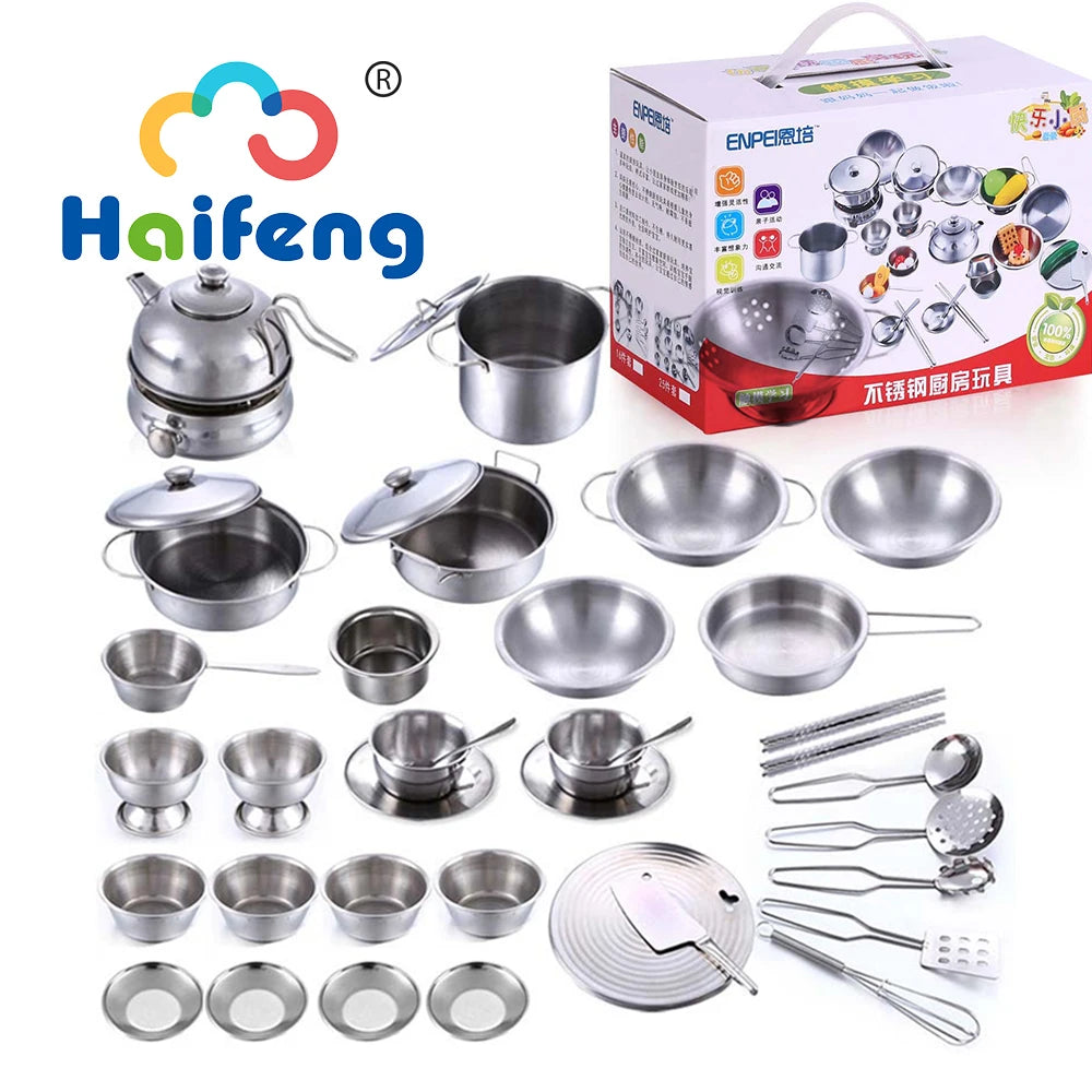 25-Piece Stainless Steel Kids Kitchen Cookware Set - Educational Pretend Play Cooking Toy for Ages 3-12