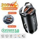 200W Mini Fast Car Charger for iPhone Samsung Huawei: Quick Charge PD USB Type C  ourlum.com 200W 2 USB  