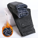 Winter Fleece Thick Warm Men's Slim Straight Denim Pants