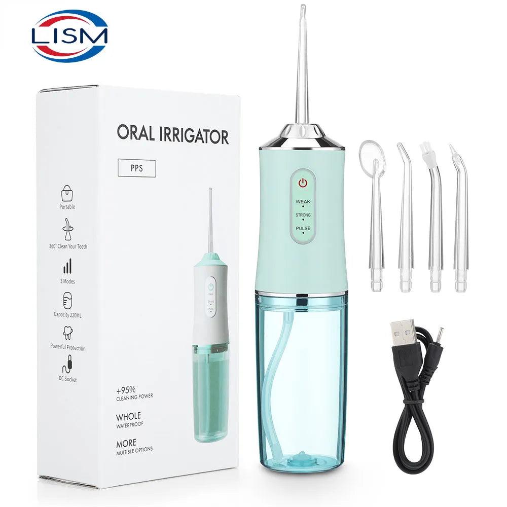 Portable Dental Water Flosser with 3 Modes and 4 Jet Tips - White/Pink  ourlum.com   