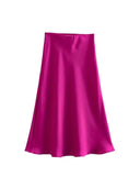 Solid Satin A-Line Midi Skirt Stylish Summer Fashion Statement