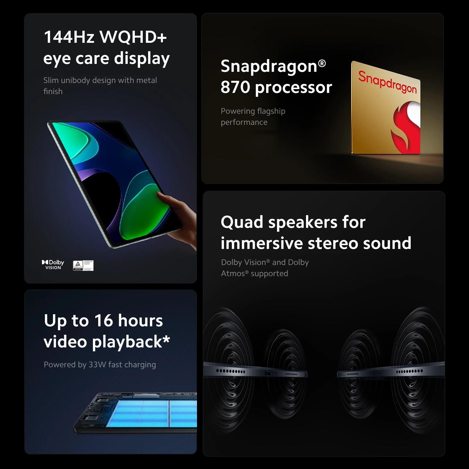 Xiaomi Pad 6 Tablet with Snapdragon 870, 144Hz Display, 33W Fast Charging - Global Version