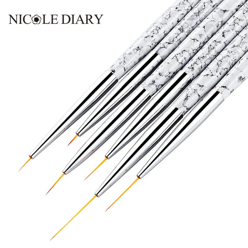 5/7/9mm 11/15/20mm Nail Brush Acrylic French Stripe Line Painting Drawing Flower Pen Gel UV Polish Marble Handle Manicure Tools  ourlum.com   