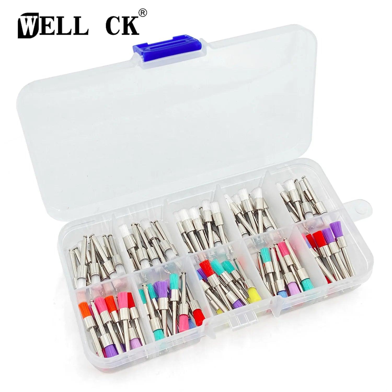 WELL CK 100pcs Dental Materials Prophy Prophylaxis Brush Colour White Nylon Polishing Brushes RA Shank 2.35mm Dentistry Polisher  ourlum.com   