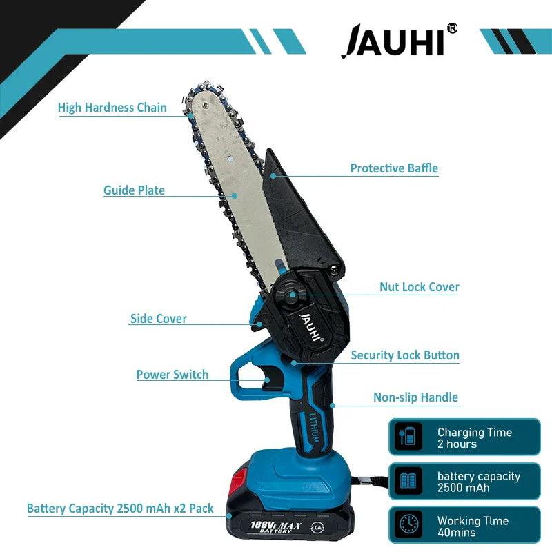 JAUHI 6 Inch Chain Saw Cordless Electric Saw for Makita 18V Battery Handheld Garden Logging Chainsaw Wood Cutting Power Tool  ourlum.com   