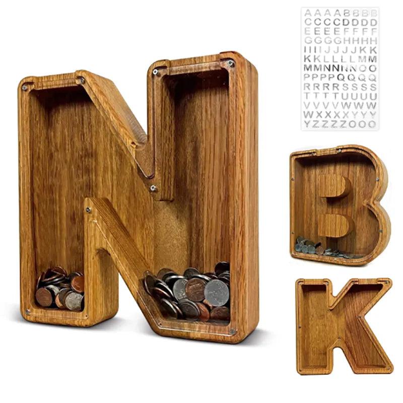 English Alphabet Wooden Piggy Bank: Educational Savings Box for Kids  ourlum.com   