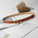 Stylish Women's PU Leather Belt with Designer Metal Buckle - Chic Waist Strap for Jeans, Dresses & Trousers  ourlum.com Brown 103cm 