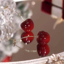 Sweet Cherry Charm Earrings Whimsical Korean Style Women