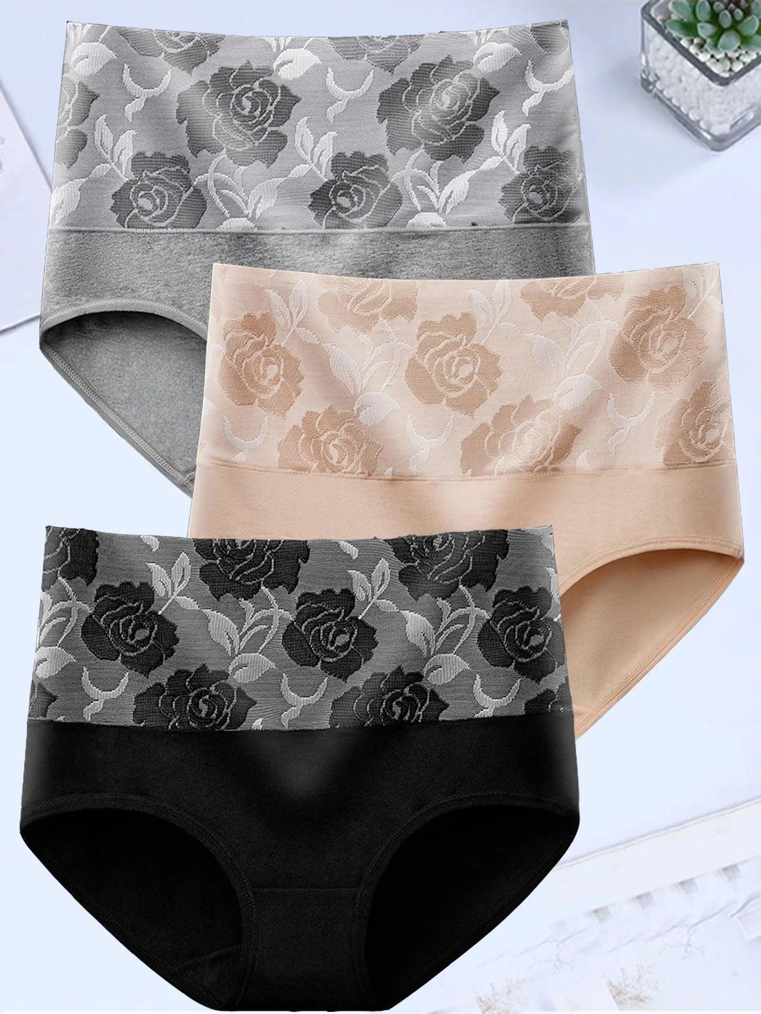 Luxury Cotton Panties Set for Curvy Women - Floral and Solid Colors - High Waist Seamless Briefs  Our Lum   