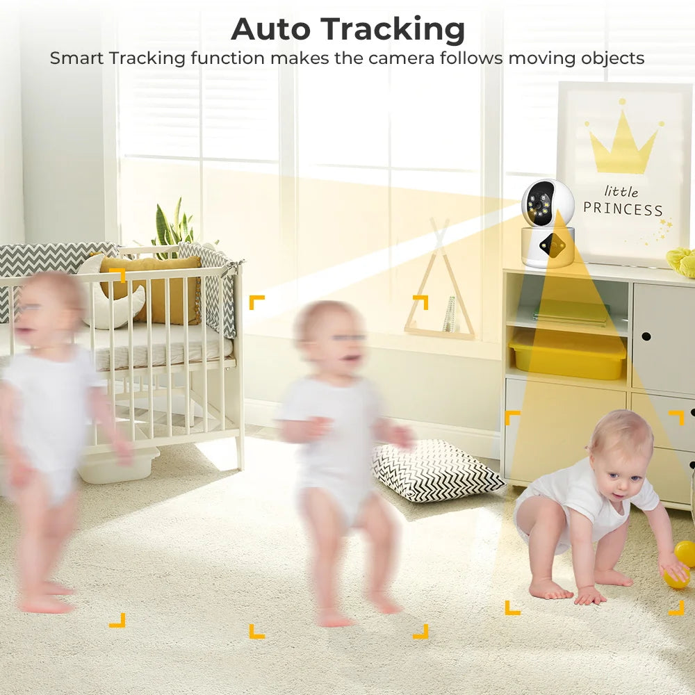 4MP Dual Lens WiFi Camera Dual Screen Baby Monitor Auto Tracking Ai Human Detection Indoor Home secuiryt CCTV Video Surveillance