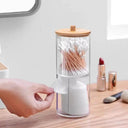 Acrylic Cotton Pad and Swab Holder with Bamboo Lid: Stylish Bathroom Organizer  ourlum.com   