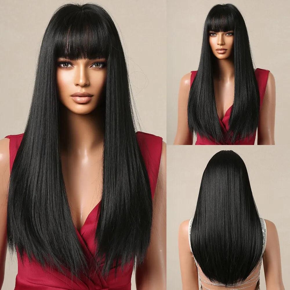 Jet Black Long Straight Synthetic Wig for Women - Versatile Heat Resistant Cosplay Hair Piece  ourlum.com   