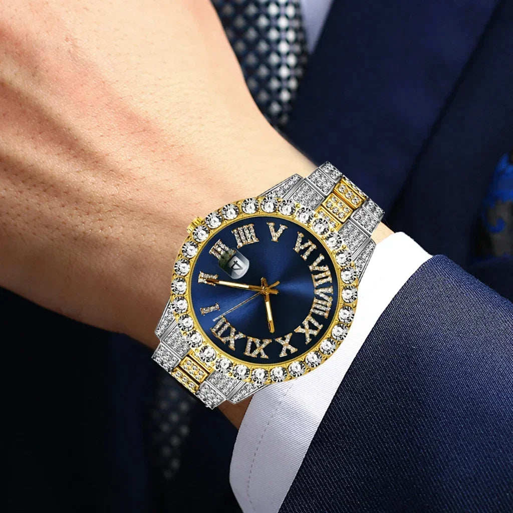 Diamond Hip Hop Style Men's Luxury Watch with Quartz Movement and Waterproof Design  OurLum.com   