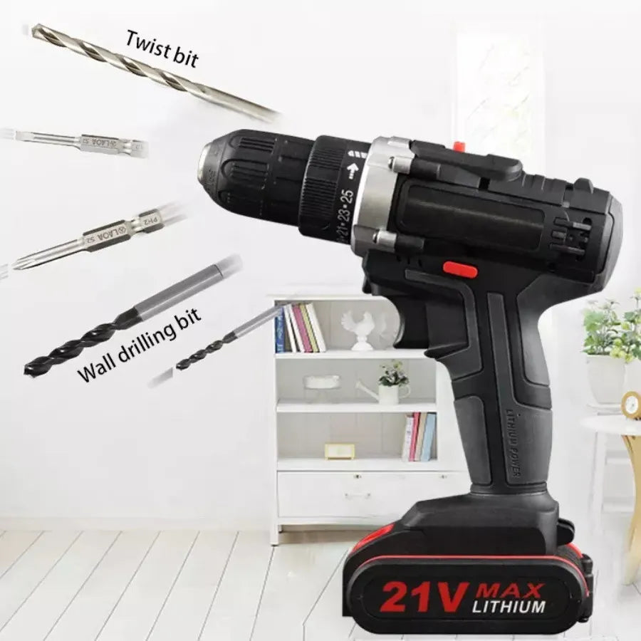 21V Electric Impact Cordless Drill High-power Lithium Battery Wireless Rechargeable Hand Drill Home DIY Electric Power Tools  ourlum.com   
