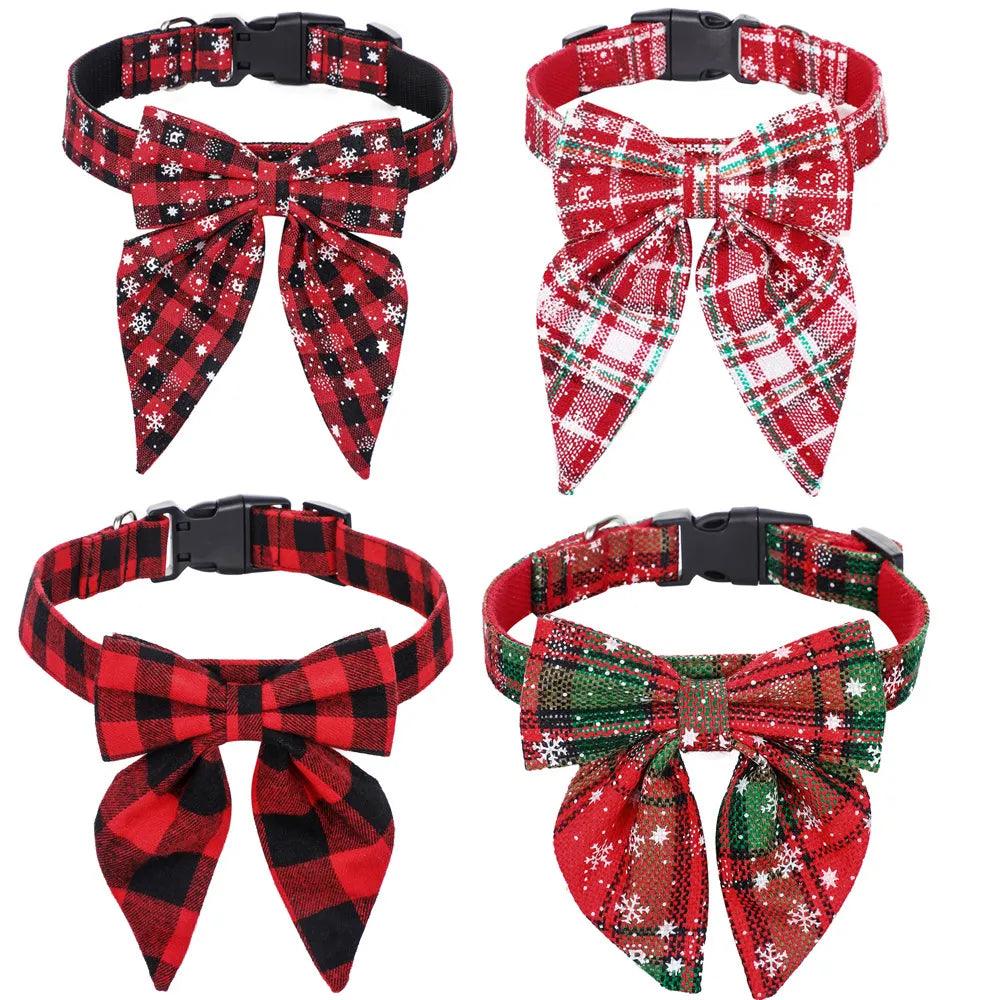 Cotton Christmas Snowflake Bow Dog Collar for Festive Holiday Style  ourlum.com   