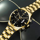 Men's Gold Stainless Steel Calendar Watch Set Luxury Jewelry