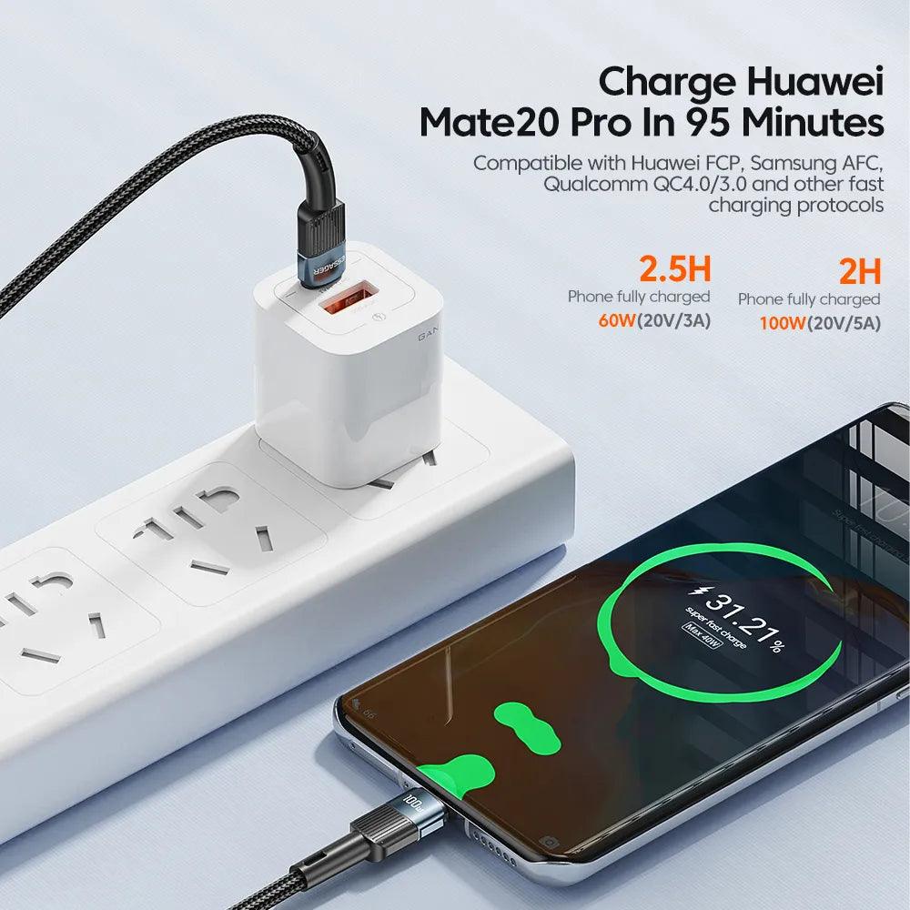 Essager 100W USB-C PD Fast Charging Charger Cable for Macbook Samsung Xiaomi - 3M Length  ourlum.com   