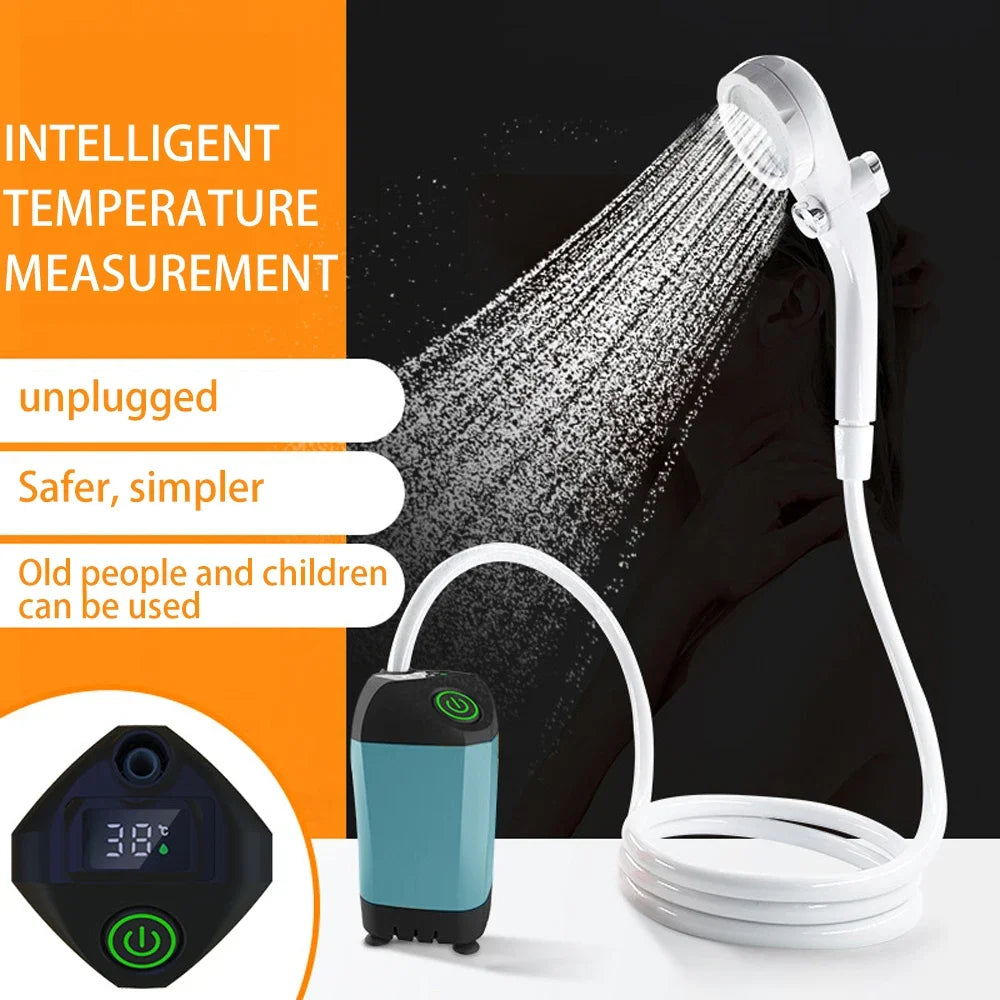 Portable Electric Camping Shower with Digital Temp Display - Waterproof Pump for Outdoor Use, Travel, and Pet Care