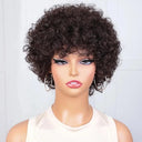 Pixie Afro Curly Bob Human Hair Wig Brazilian Remy Brown Kinky