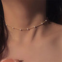 LATS Beads Women's Kpop Pearl Choker Necklace Gold Goth