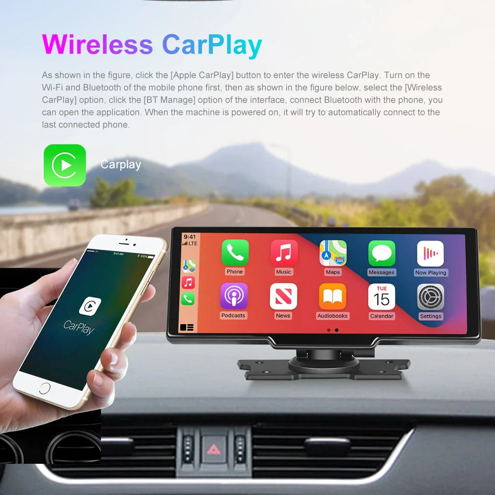 Podofo Wireless Carplay GPS Mirror: Enhanced Video & Navigation  ourlum.com   
