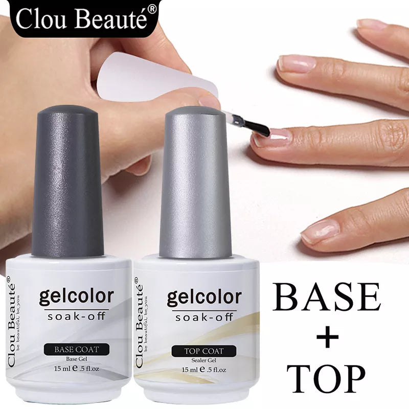 Clou Beaute Base And Top Coat Gel Nail Polish UV 15ml Transparent Soak Off Primer Gel Polish Long Lasting Gel Lacquer Nail Art  ourlum.com   