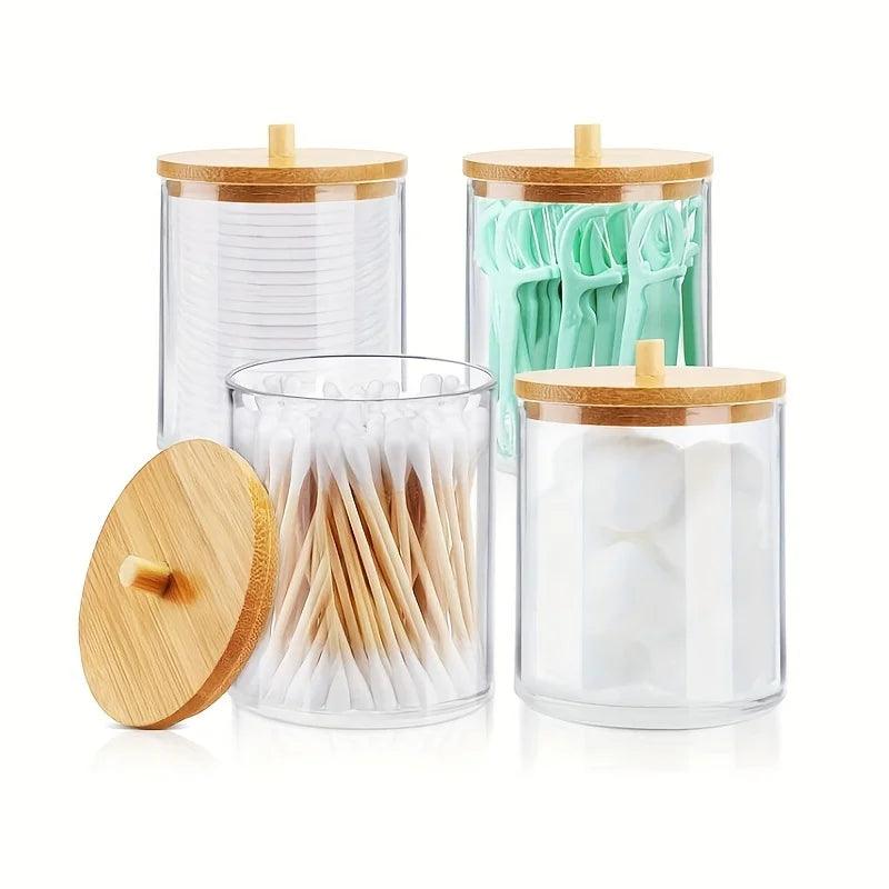 Elegant Acrylic Bathroom Organizer Set with Bamboo Lids for Cotton Ball Swab Storage  ourlum.com   