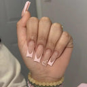 French False Nails Chic Nude White Short Square Tips Glue