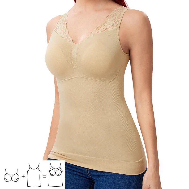 Seamless Lace Built-In Bra Tank Top for Tummy Control & Slimming Appeal