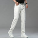 Red White Jeans Men's Stretch Cotton Denim Pants Classic Straight Fashion Fit Autumn Business Casual Trousers Man Clothes