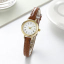 Elegant Women's Leather Quartz Watch with Small Round Dial  ourlum.com Brown  