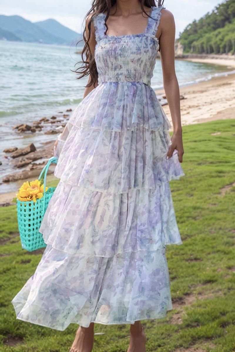 French Floral Layered Beach Skirt Dress: Timeless Elegance & Charm