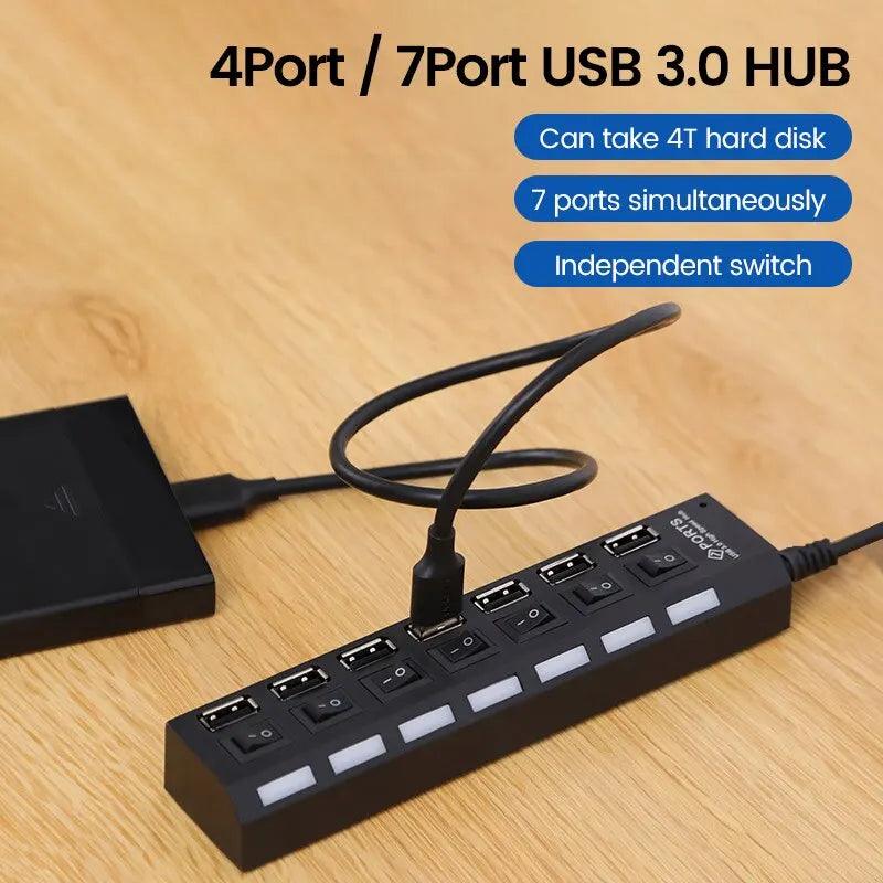7-Port USB 2.0 Hub with Power Adapter and Switch - Expand Your Connectivity  ourlum.com   