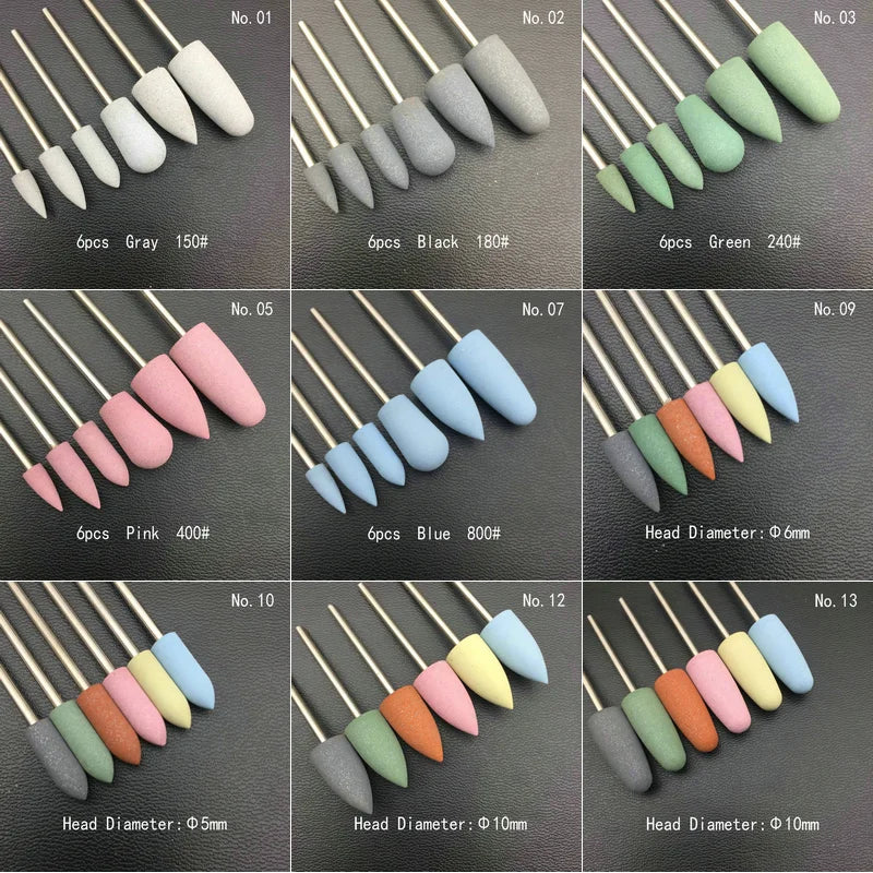 6pcs/set Rubber Silicon Nail Drill Milling Cutter for Manicure Bit Flexible Polisher Machine Electric Nail File Art Tools  ourlum.com   