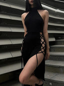 Dark Gothic Halter Dress for Bold Cosplay Fashionistas