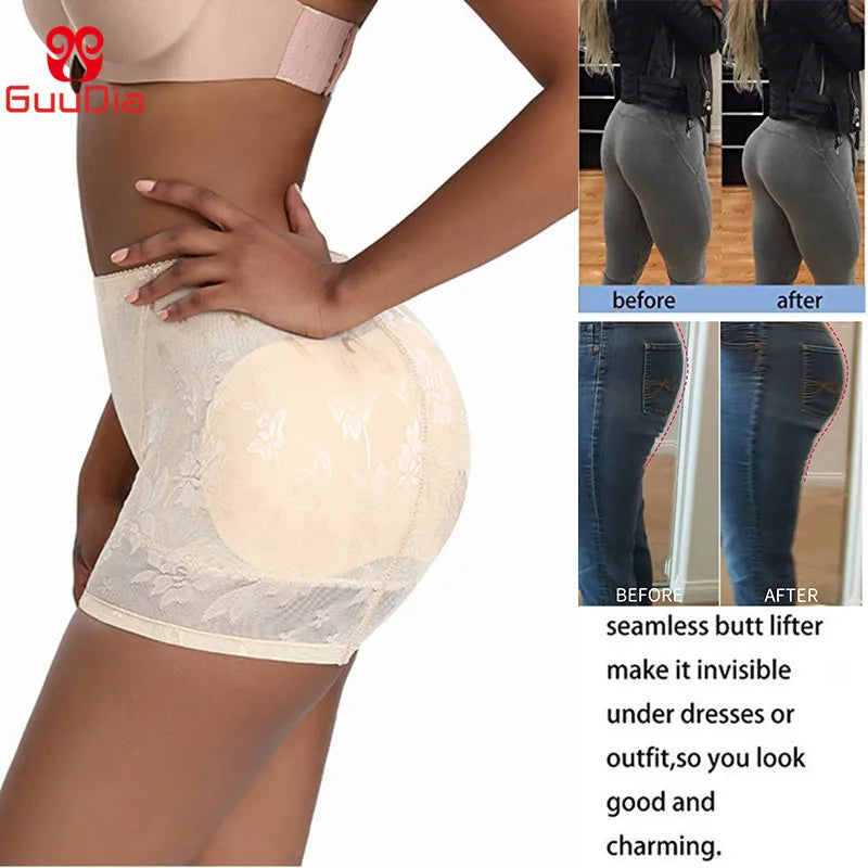 GUUDIA Lace Butt Lifter Shapewear - Seamless Tummy Control Padded Panties for Women