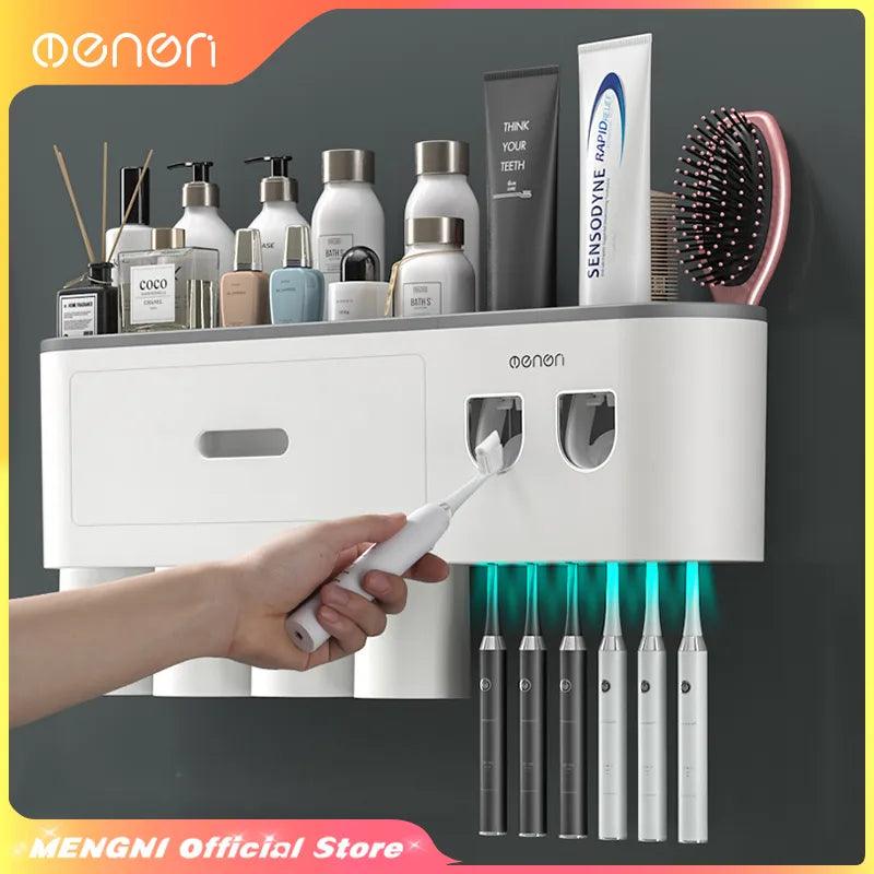 Magnetic Toothbrush Holder: Stylish Bathroom Organizer & Toothpaste Squeezer  ourlum.com   