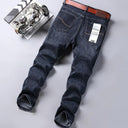 Classic Blue Stretch Denim Trousers for Men by WTHINLEE