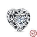 Crown Flowers Heart Silver Bead Charm Elegant Pandora Accessory