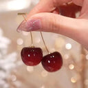 Sweet Cherry Charm Earrings Whimsical Korean Style Women