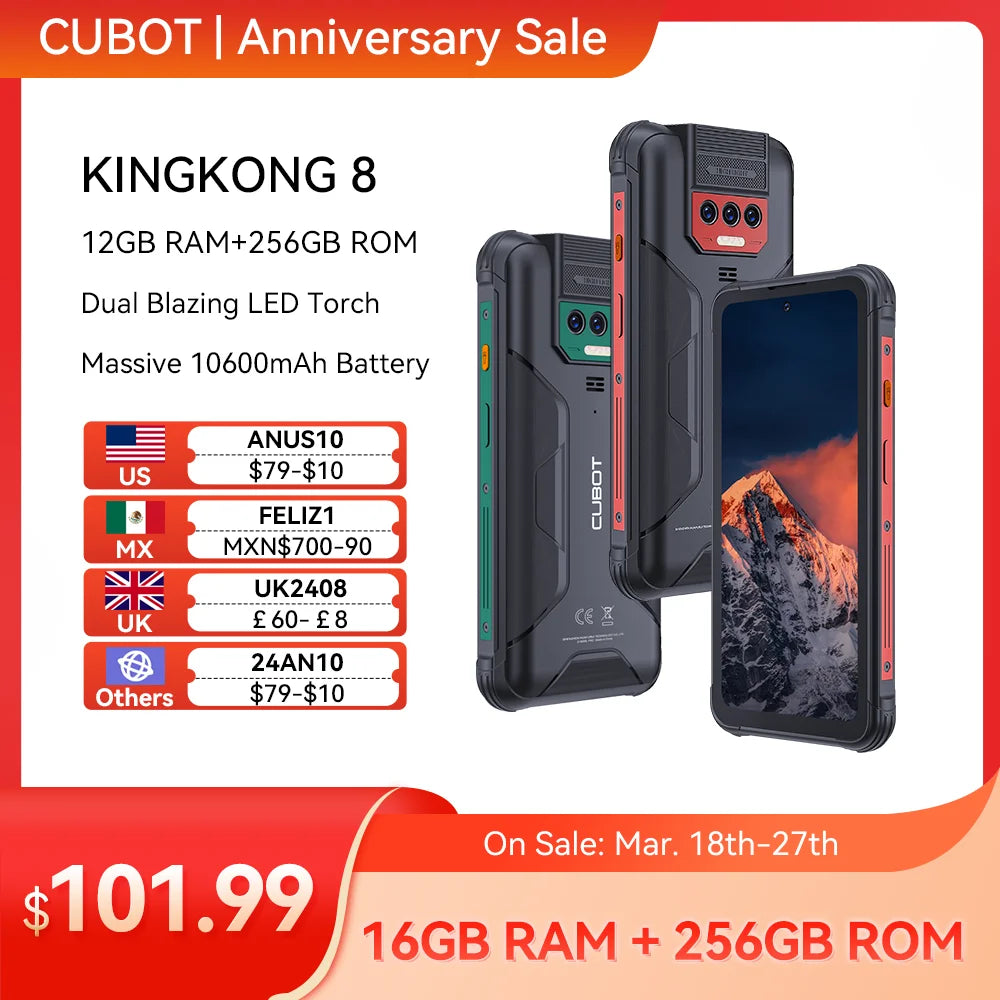 KingKong 8: Ultimate Waterproof Rugged Smartphone - Android 13, 12GB RAM, 256GB ROM, 10600mAh, NFC, Add to Cart  ourlum.com   