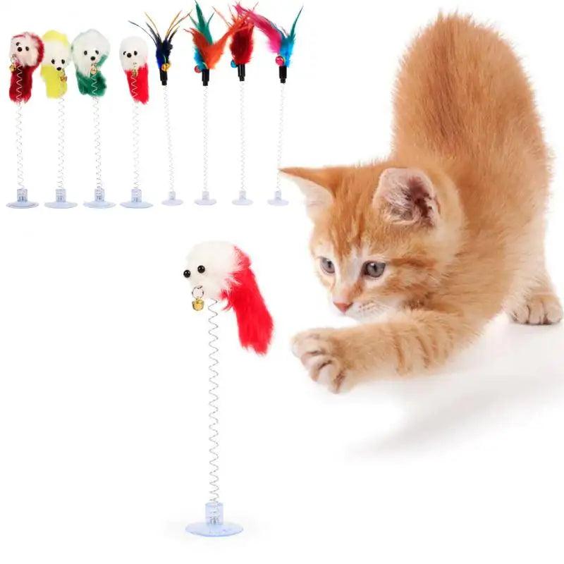 Feather Stick Spring Toy: Interactive Bell Mouse Cat Pet Entertainment  ourlum.com   