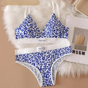 Leopard Print Seamless Bralette and Low Waist Panties Set - Comfortable Cotton Lingerie Set with V-Neck Design  Our Lum blue leopard One Size 