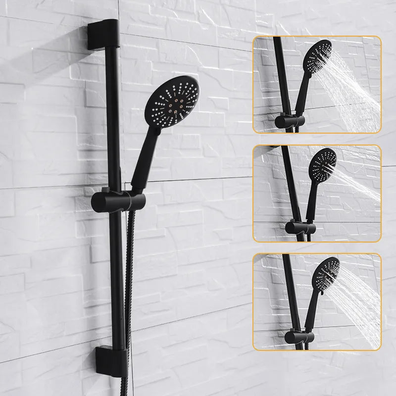 Black Luxe Rain Shower Head Set: High Pressure Sprayer & Wall Mount  ourlum.com   